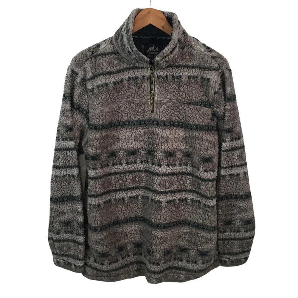 B2 Mens GRIZZLY SHERPA Half Zip Warm Fleece Pullover Jacket M